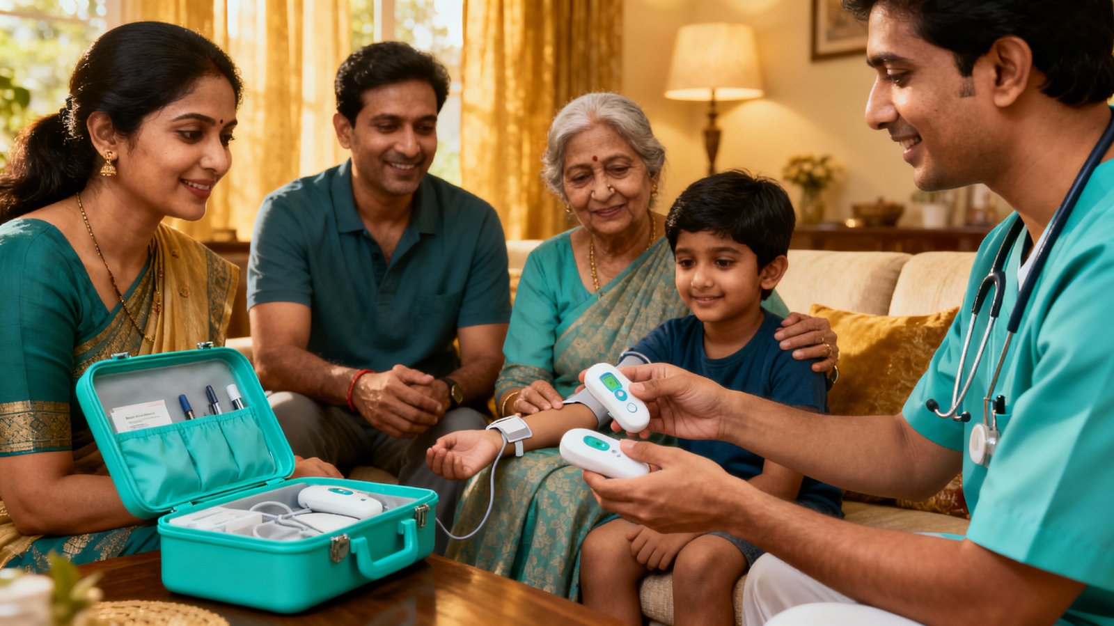 Compassionate healthcare professional with a patient at home